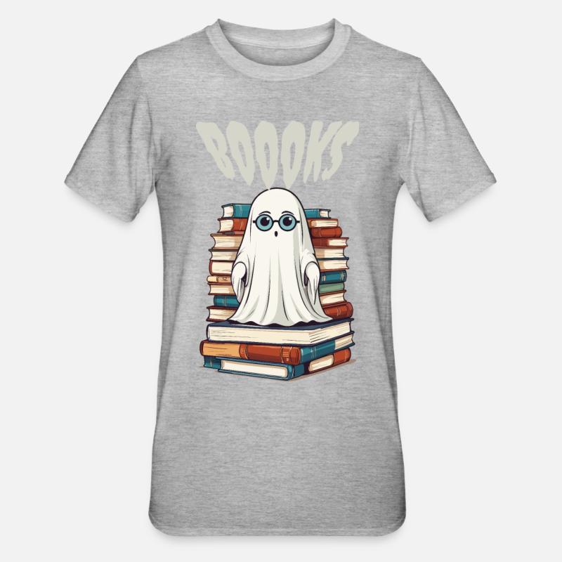 Cute Book Lover Ghost - Unisex Polycotton T-Shirt - heather grey