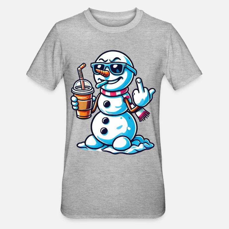 Cooler Schneemann Mit Mittelfinger Statement - Unisex Polycotton T-Shirt - Grau meliert