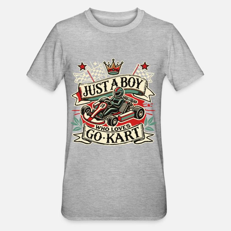 Garçon aimant les courses de karting - T-shirt polycoton Unisexe - gris chiné