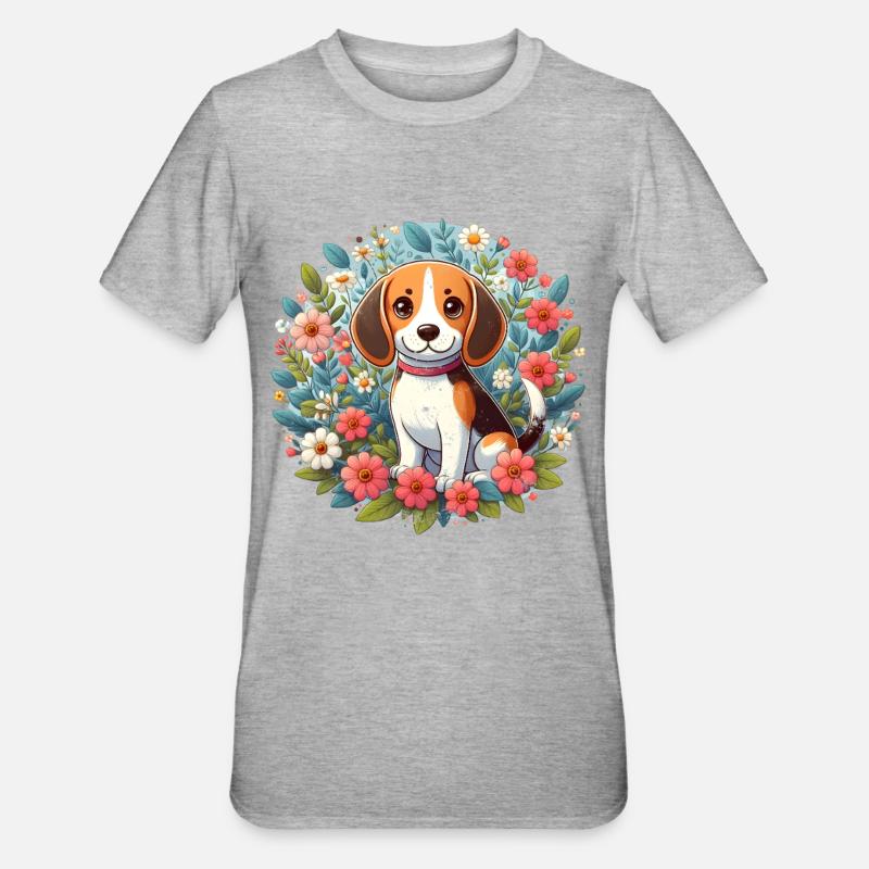 Fleurs de beagle - T-shirt polycoton Unisexe - gris chiné