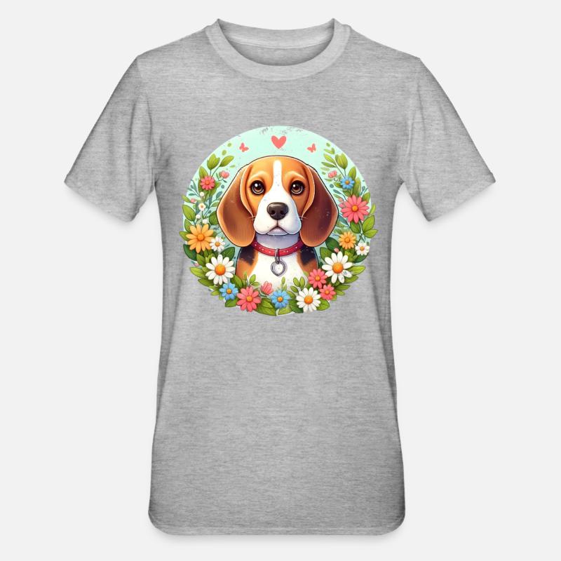 Fleurs de beagle - T-shirt polycoton Unisexe - gris chiné