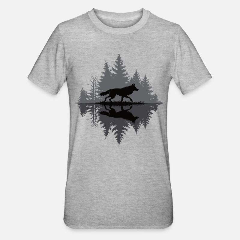 Wolf im dunklen Wald - Unisex Polycotton T-Shirt - Grau meliert