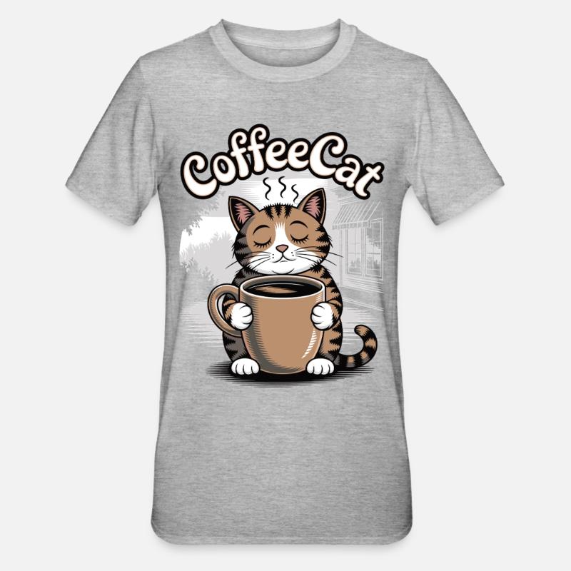 Chat de café - T-shirt polycoton Unisexe - gris chiné