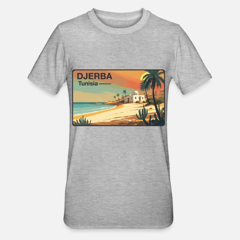 Djerba, Tunisie - T-shirt polycoton Unisexe - gris chiné