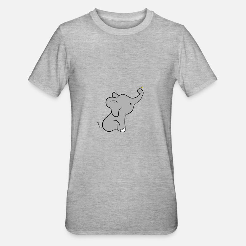 Petit éléphant avec fleur - T-shirt polycoton Unisexe - gris chiné