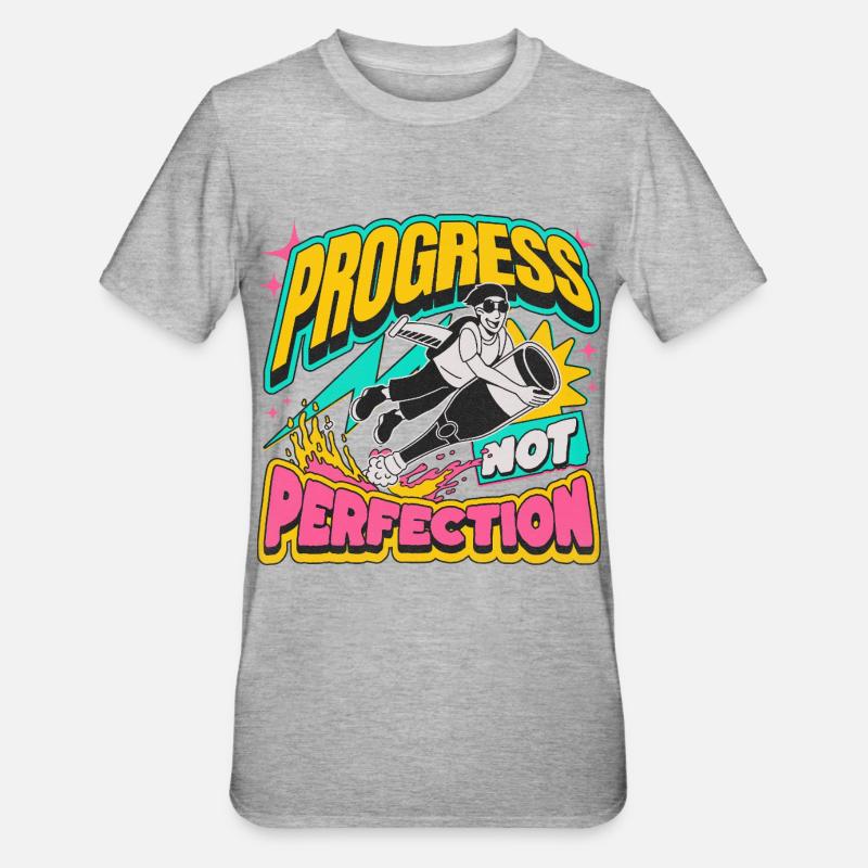Fortschritt statt Perfektion Statement - Unisex Polycotton T-Shirt - Grau meliert
