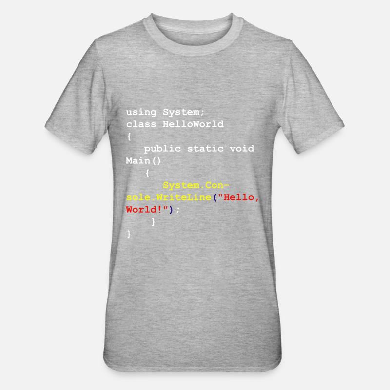 Hello World C# Sharp Entwickler Programm Geschenk - Unisex Polycotton T-Shirt - Grau meliert