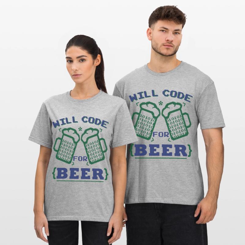 Funny Beer Coding Coder Unisex Polycotton T-Shirt