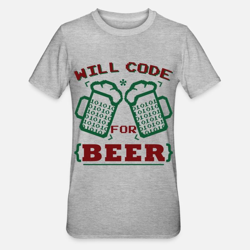 Will Code For Beer - Unisex Polycotton T-Shirt - heather grey