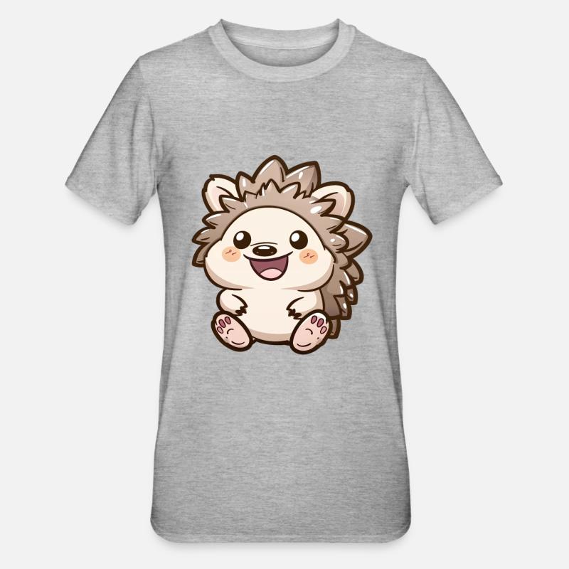Motif de hérisson souriant mignon - T-shirt polycoton Unisexe - gris chiné