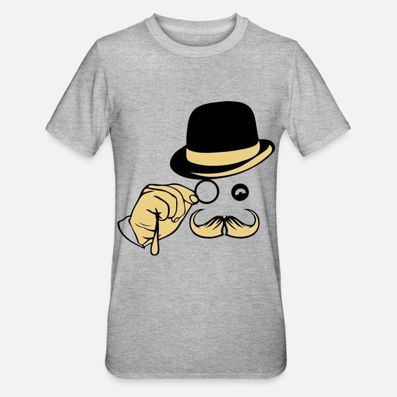 smile hat monocle mustache bowler - Unisex Polycotton T-Shirt - heather grey