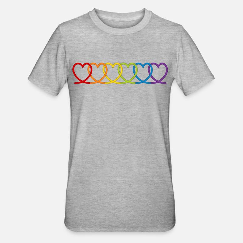 Regenbogen Herzen - Unisex Polycotton T-Shirt - Grau meliert
