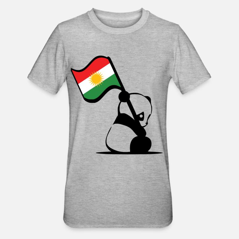 Panda kurde. Panda mignon avec le drapeau du Kurdistan - T-shirt polycoton Unisexe - gris chiné