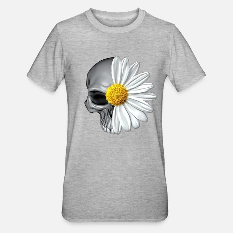 gänseblümchen totenkopf - Unisex Polycotton T-Shirt - Grau meliert