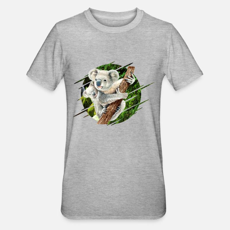 Mama Koala Bear avec bébé - T-shirt polycoton Unisexe - gris chiné