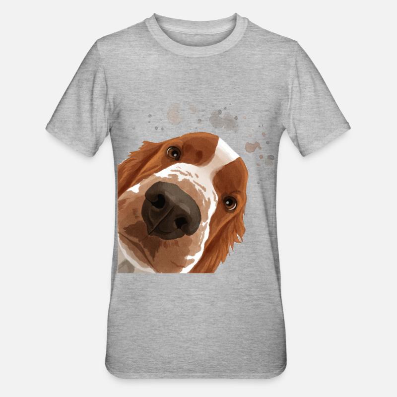 Curious Welsh Springer Spaniel Dog - Unisex Polycotton T-Shirt - heather grey