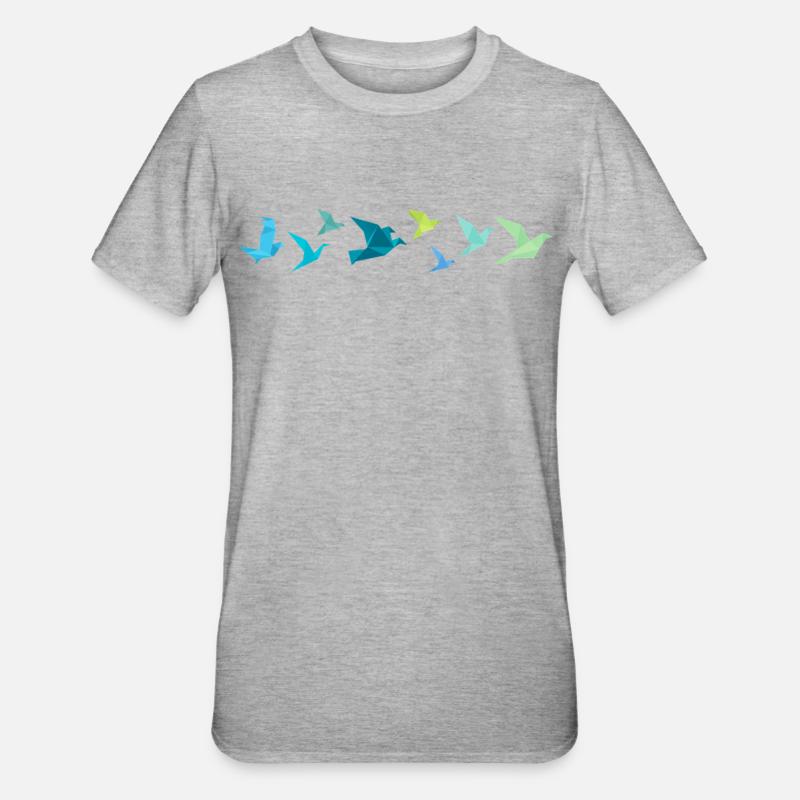 Migration des oiseaux origami - T-shirt polycoton Unisexe - gris chiné
