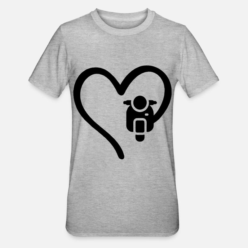 Motorroller Herz Scooter - Unisex Polycotton T-Shirt - Grau meliert