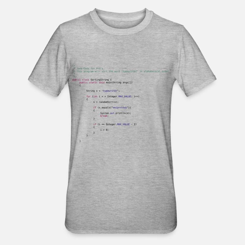 lustiger Java Code zum Sortieren - Unisex Polycotton T-Shirt - Grau meliert