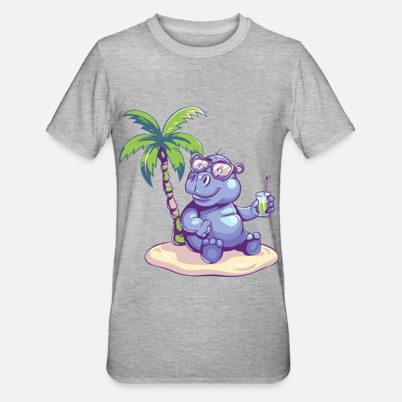 Nilpferd Sommer Strand Comic - Unisex Polycotton T-Shirt - Grau meliert