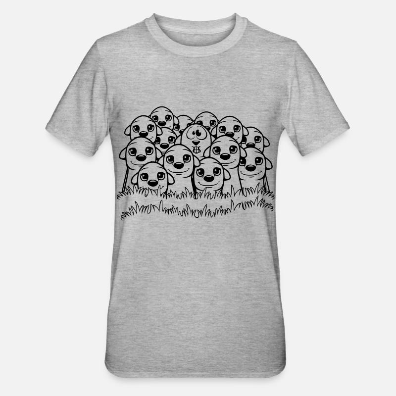 Suricates doux groupe drôle amical - T-shirt polycoton Unisexe - gris chiné