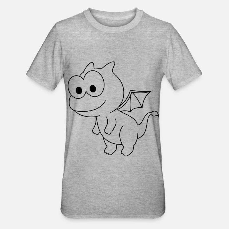 Drache Comic Tier - Unisex Polycotton T-Shirt - Grau meliert