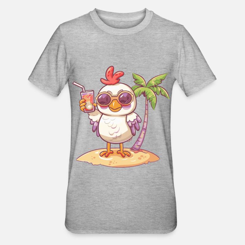 Huhn Sommer Strand Comic - Unisex Polycotton T-Shirt - Grau meliert