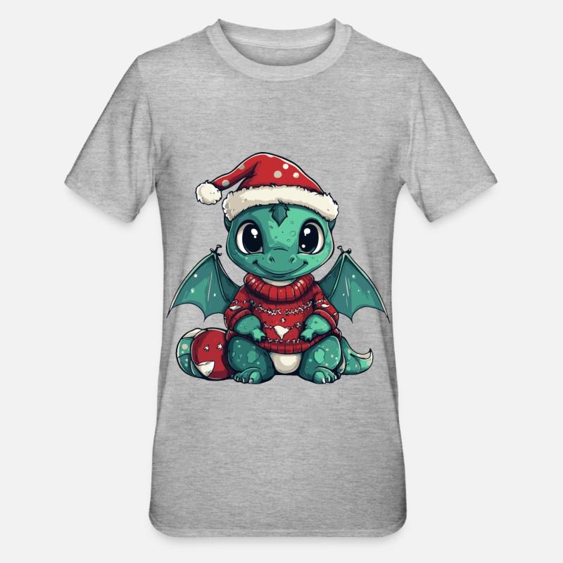 Drache Weihnachten Comic - Unisex Polycotton T-Shirt - Grau meliert