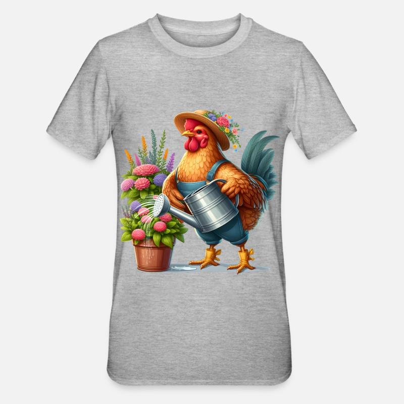 Le poulet comme jardinier - T-shirt polycoton Unisexe - gris chiné
