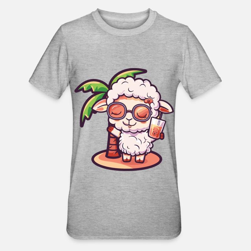 Schaf Sommer Strand Comic - Unisex Polycotton T-Shirt - Grau meliert