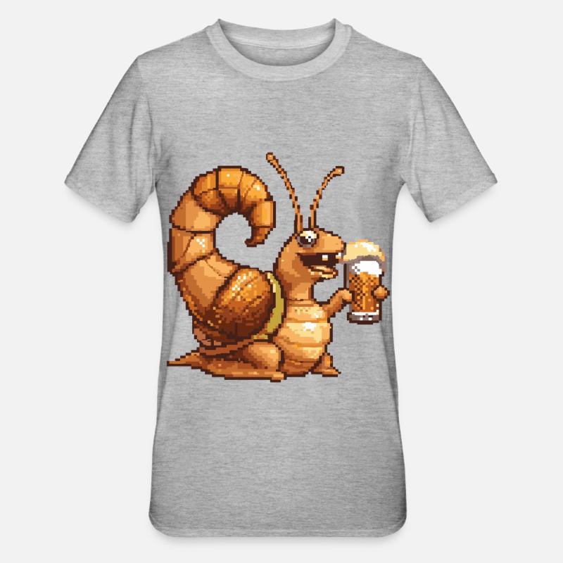 Escargot Pixel Bière - T-shirt polycoton Unisexe - gris chiné