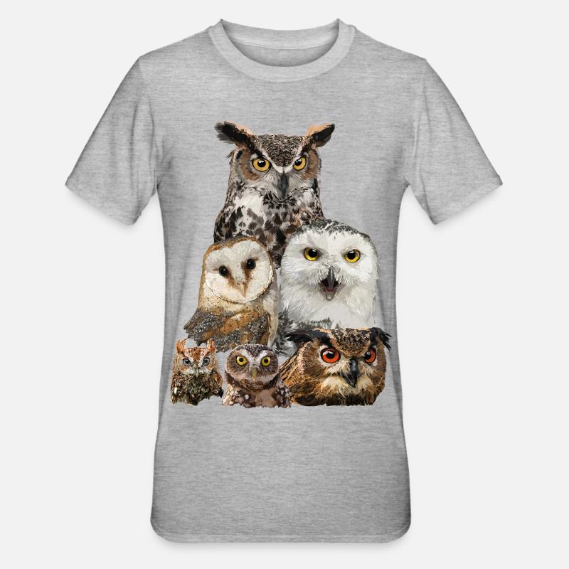 Eulen - Unisex Polycotton T-Shirt - Grau meliert
