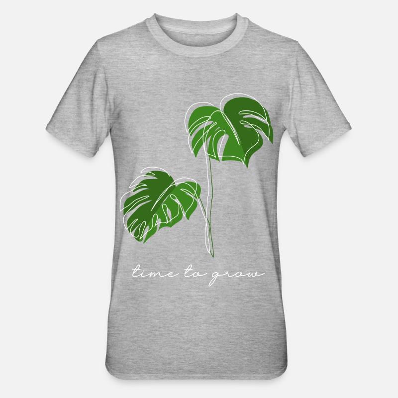Monstera, Linéaire, plan, plante, Leaf, Minimal - T-shirt polycoton Unisexe - gris chiné
