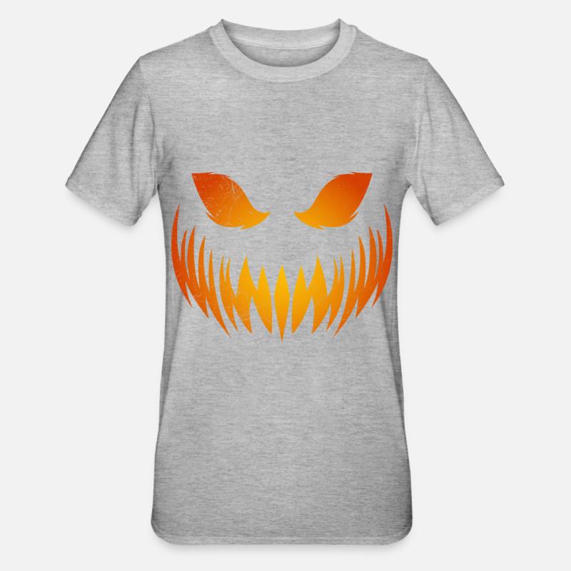 Masque de citrouille effrayant Halloween - T-shirt polycoton Unisexe - gris chiné