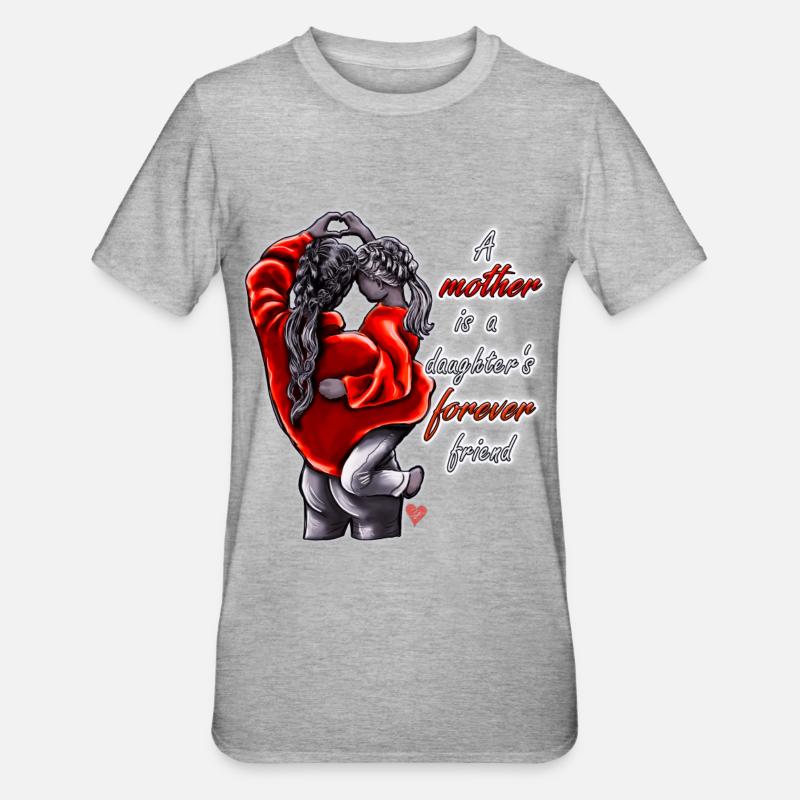 Mutter Tochter Spruch mit Illustration - Unisex Polycotton T-Shirt - Grau meliert