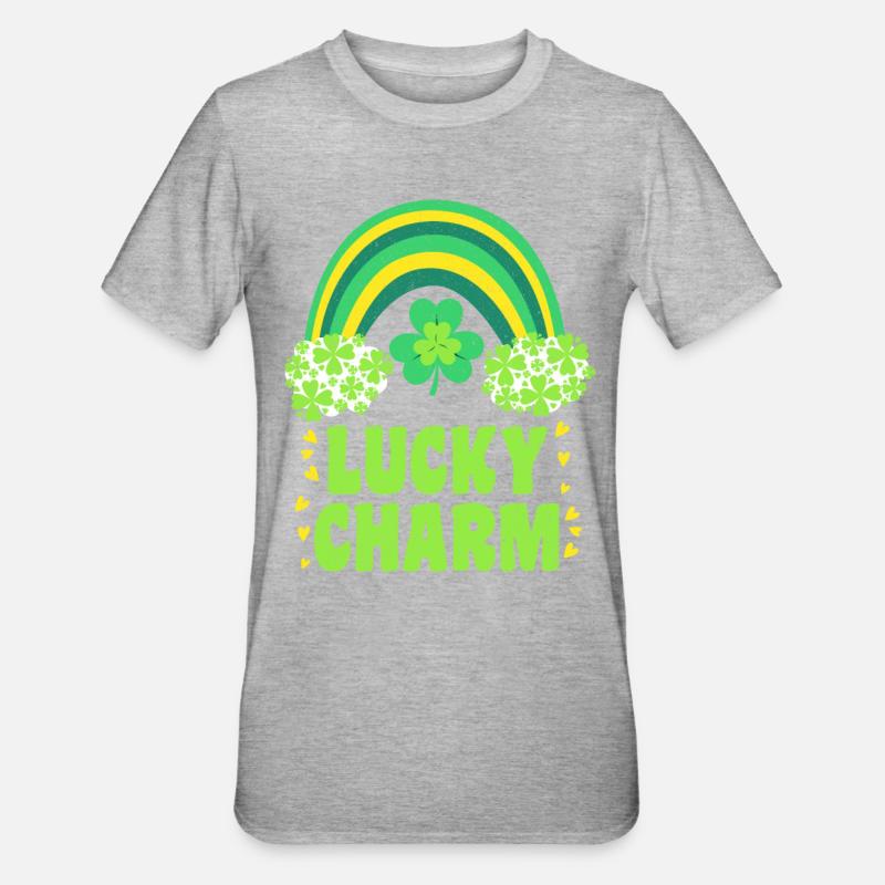 Lucky Charm Glücksbringer Regenbogen - Unisex Polycotton T-Shirt - Grau meliert