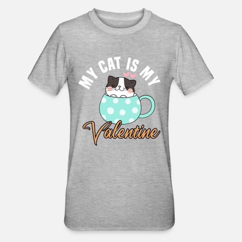 Mon chat est mon Valentin - T-shirt polycoton Unisexe - gris chiné