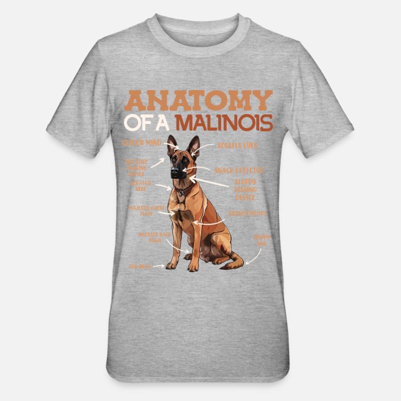 ANATOMIE DE MON BERGER BELGE MALINOIS - T-shirt polycoton Unisexe - gris chiné