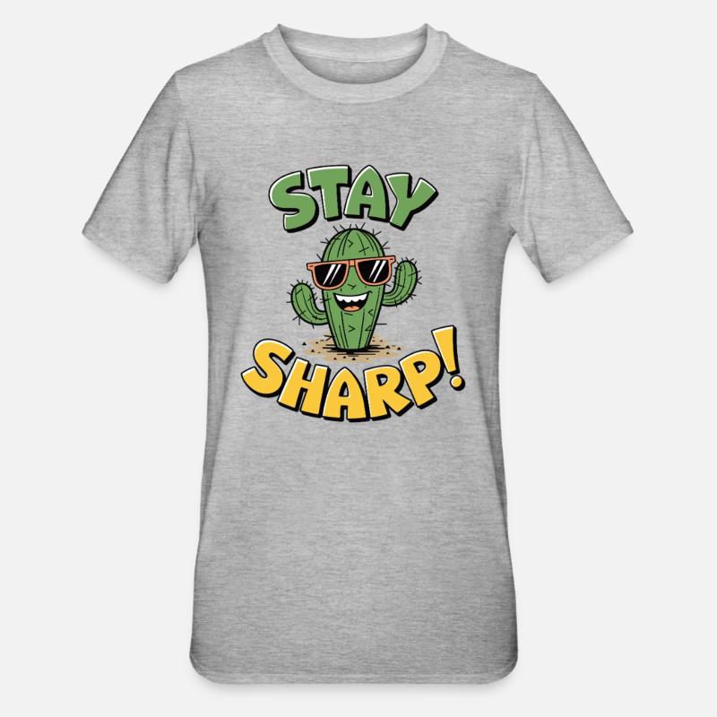 Stay Sharp Kaktus - Unisex Polycotton T-Shirt - Grau meliert