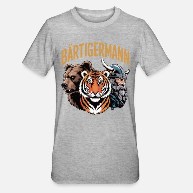 BärTigerMann – Wild. Stark. - Unisex Polycotton T-Shirt - Grau meliert