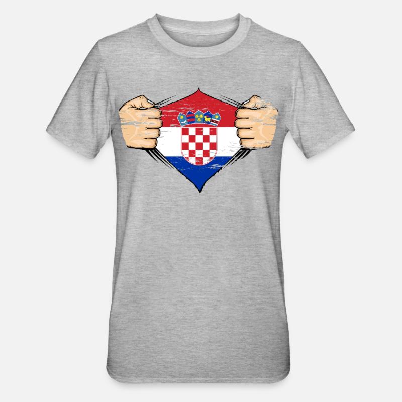 Drapeau de la Croatie utilisé - T-shirt polycoton Unisexe - gris chiné