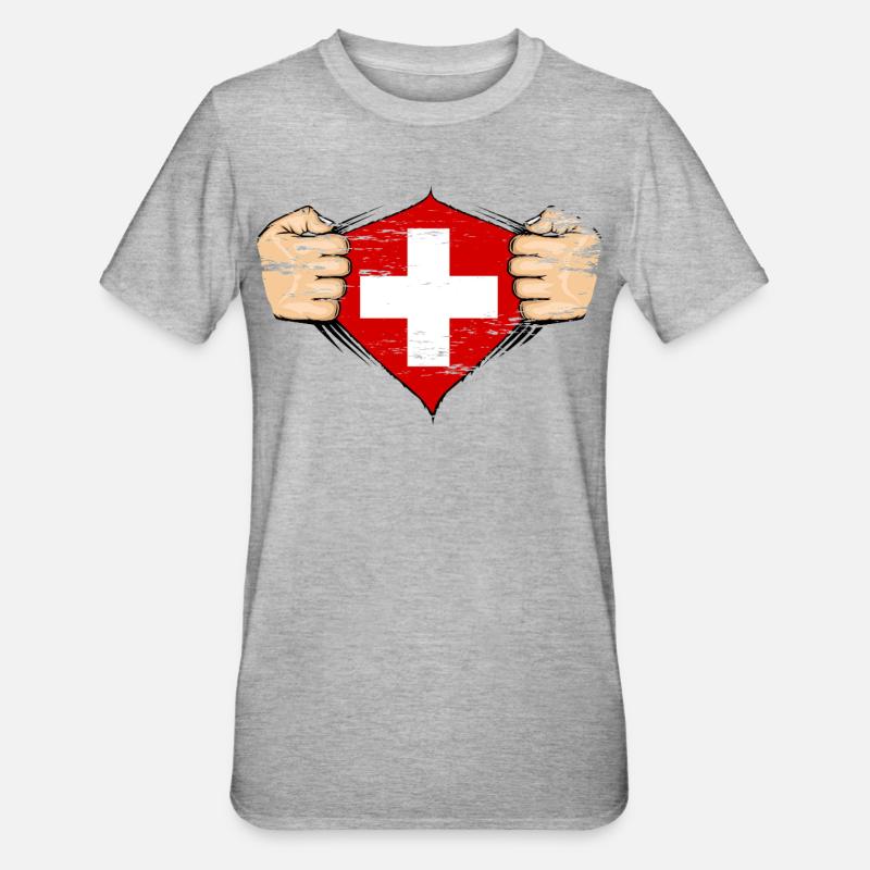 Drapeau suisse utilisé - T-shirt polycoton Unisexe - gris chiné