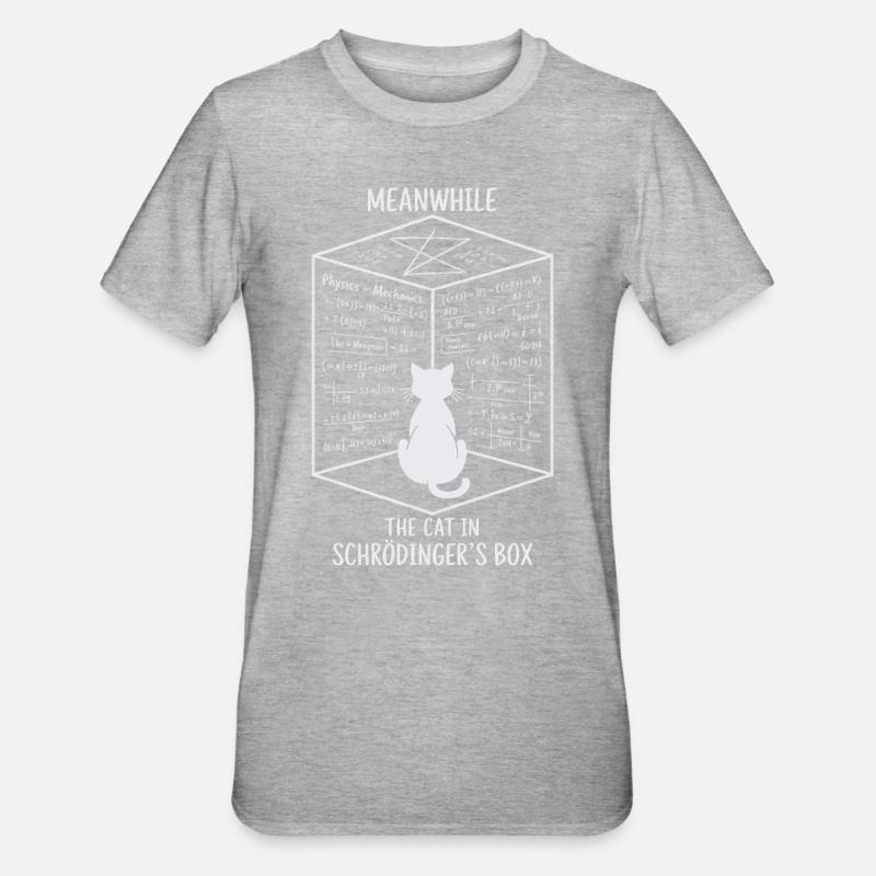Die Katze in Schrödingers Box – Quantenspaß - Unisex Polycotton T-Shirt - Grau meliert
