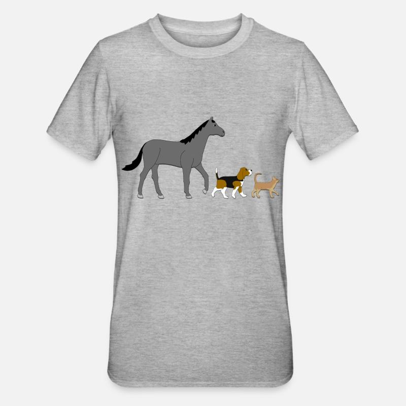Cheval, chien, chat - T-shirt polycoton Unisexe - gris chiné