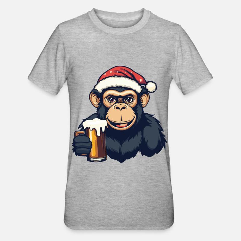 Bière de singe Noël - T-shirt polycoton Unisexe - gris chiné