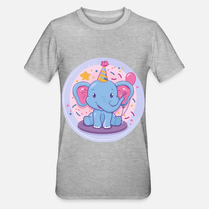Éléphant Anniversaire Bébé - T-shirt polycoton Unisexe - gris chiné