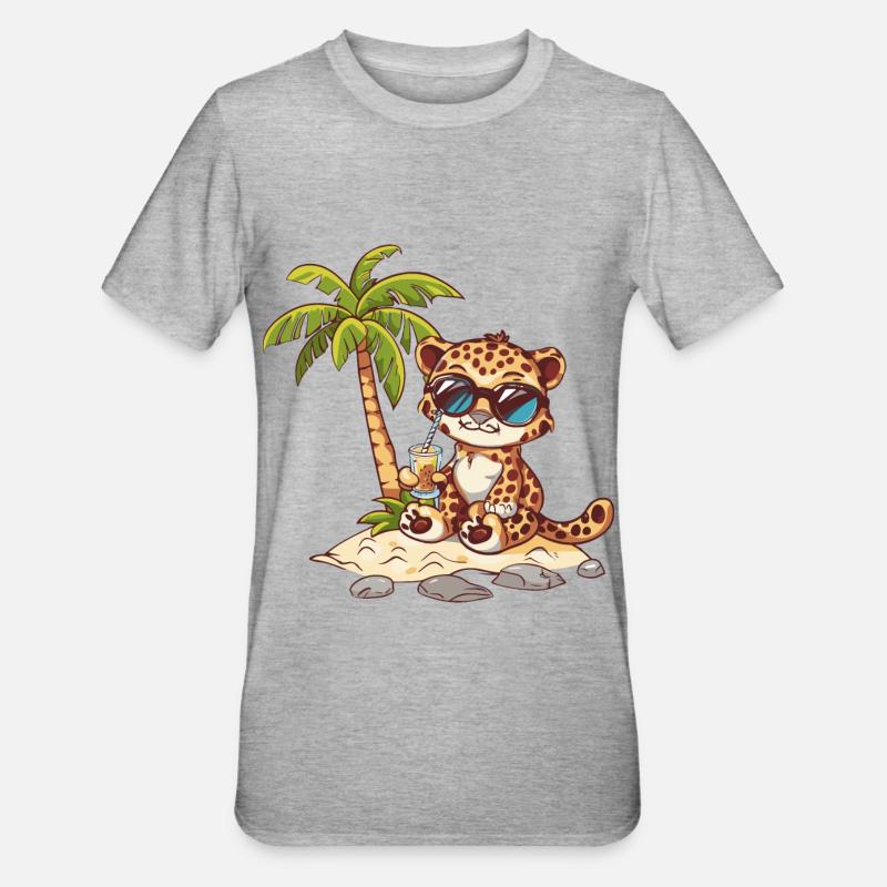 Leopard Summer Beach Comic - Unisex Polycotton T-Shirt - heather grey