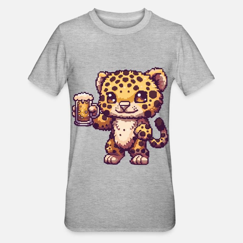 Léopard bière pixel - T-shirt polycoton Unisexe - gris chiné
