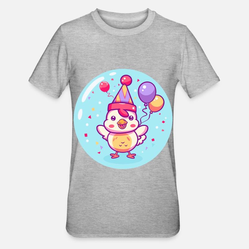 Poulet Anniversaire Bébé - T-shirt polycoton Unisexe - gris chiné