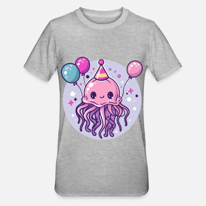 Méduse Anniversaire Bébé - T-shirt polycoton Unisexe - gris chiné